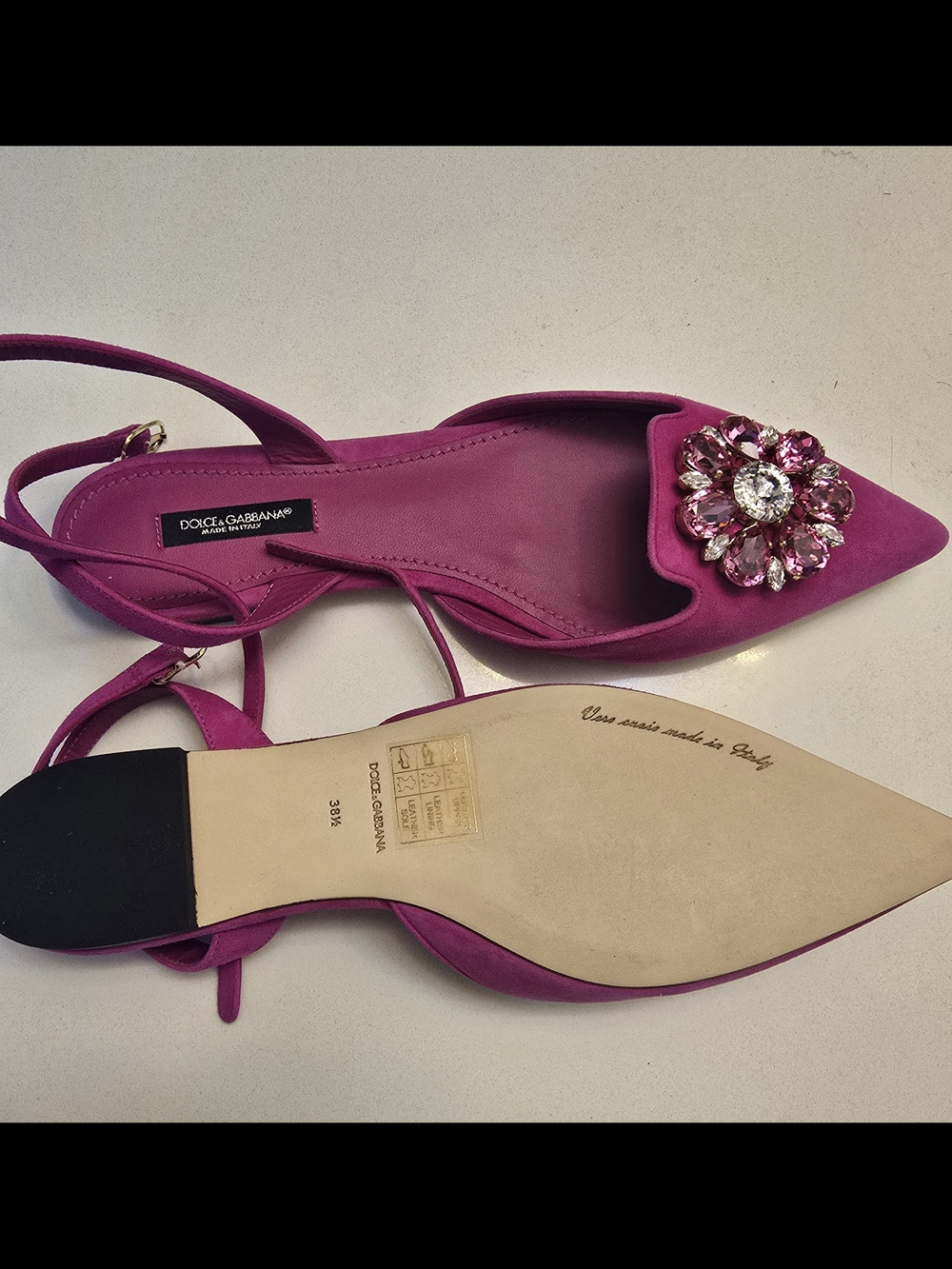 Dolce & Gabbana Pink Jeweled Pointed Slingback Flats - Picture 3 of 7